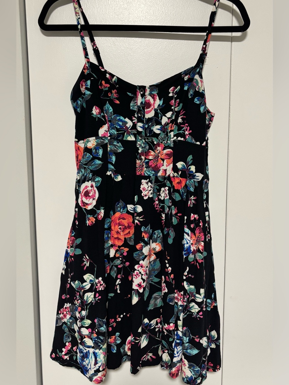Express Black Summer Dress with Pink, Blue and Green Floral Print